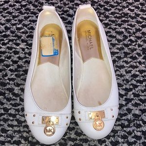 Michael Kors White and Gold Ballet Flats